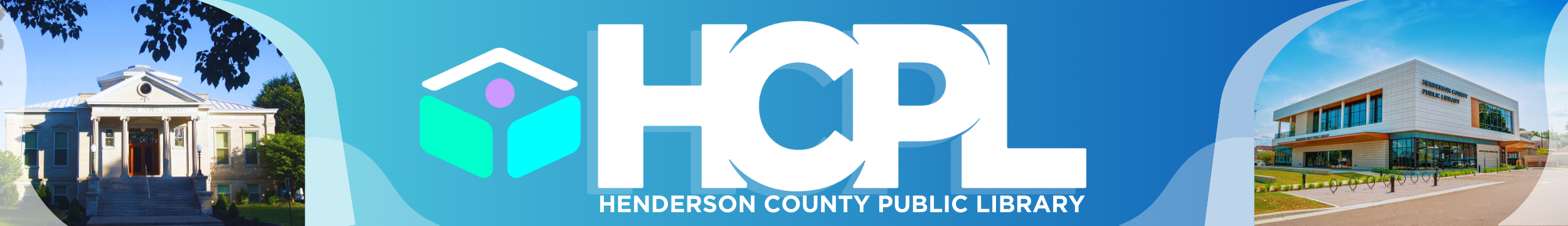About the Library graphic header with HCPL logo and pictures of the library buildings