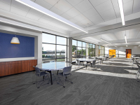 Tables and chairs in the library