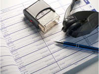 Notary stamp and paper and pen