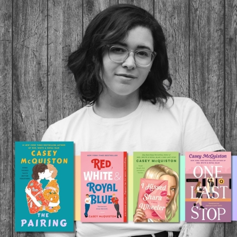 Photo of Casey McQuiston with her books