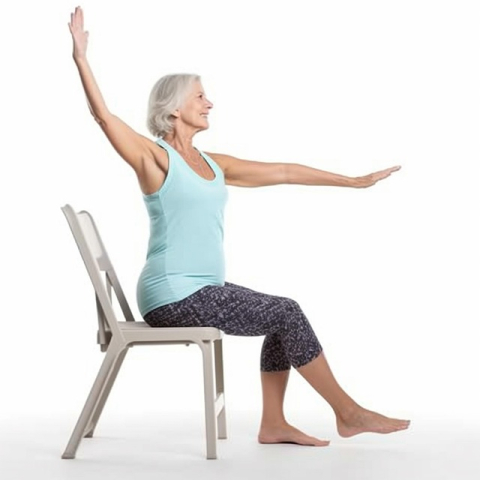 Adult lady doing a chair yoga pose