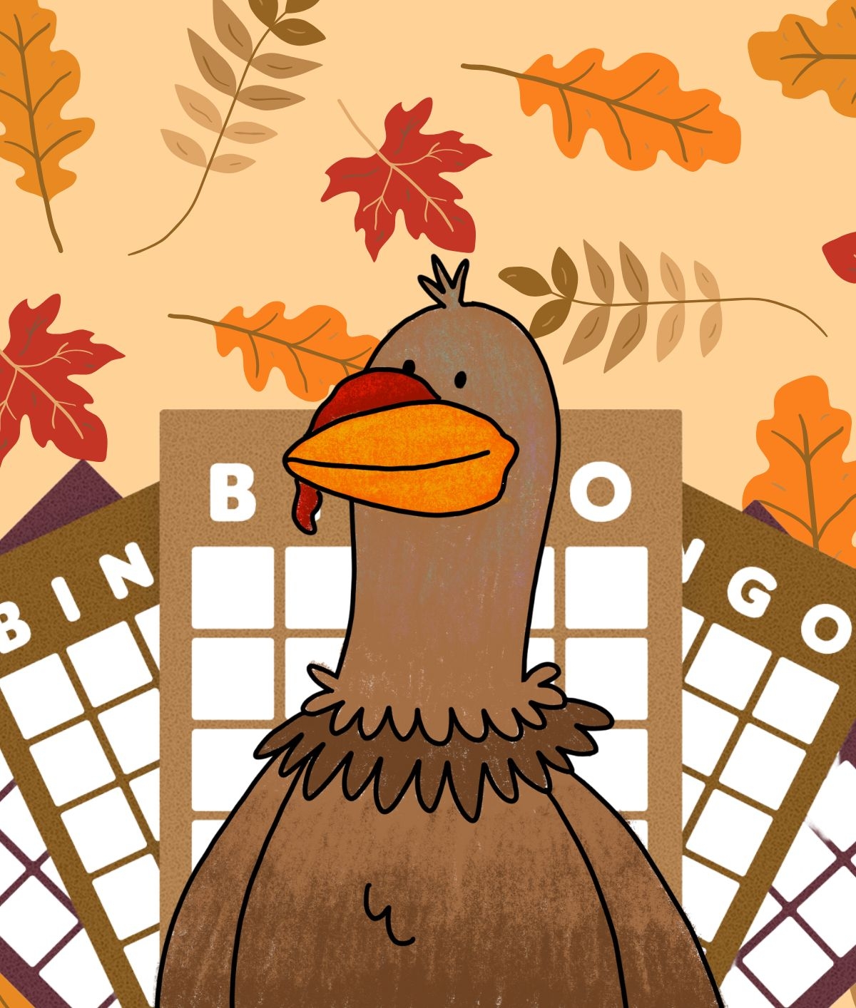 Turkey with bingo cards as feathers