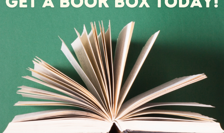 Book Box image showing an open book with the text "Get a book box today!"